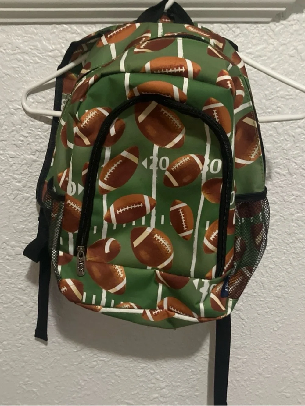 Football Print Kids Backpack - Green Brown